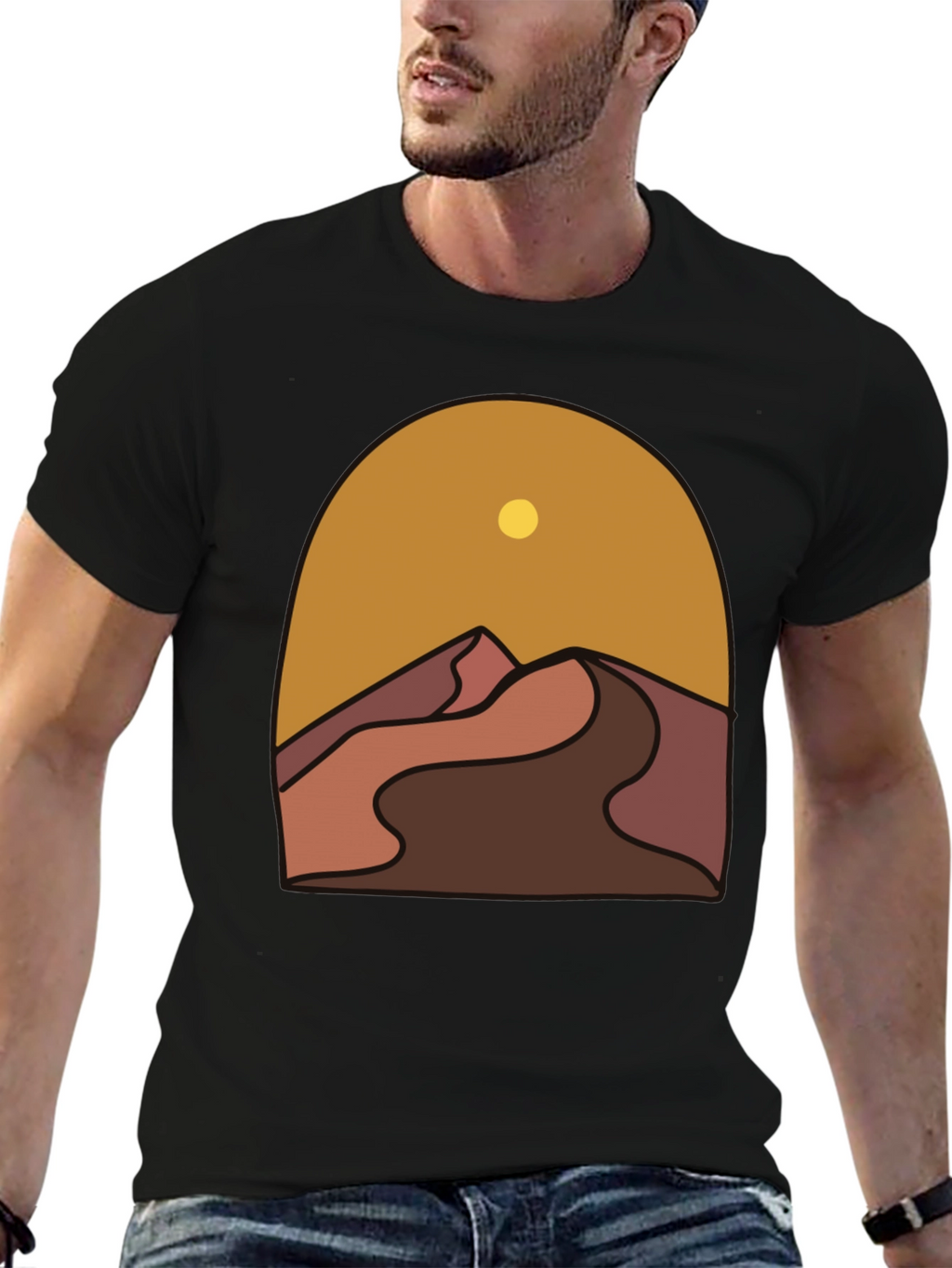 Desert Graphic Tee - Stylish Mens Black T-Shirt
