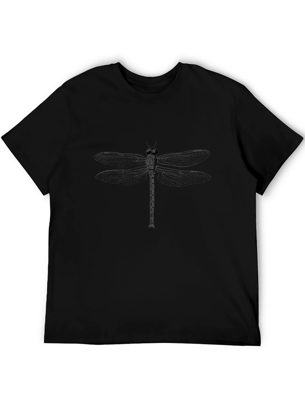 Mens Black Graphic Tee - Dragonfly Print Casual Shirt