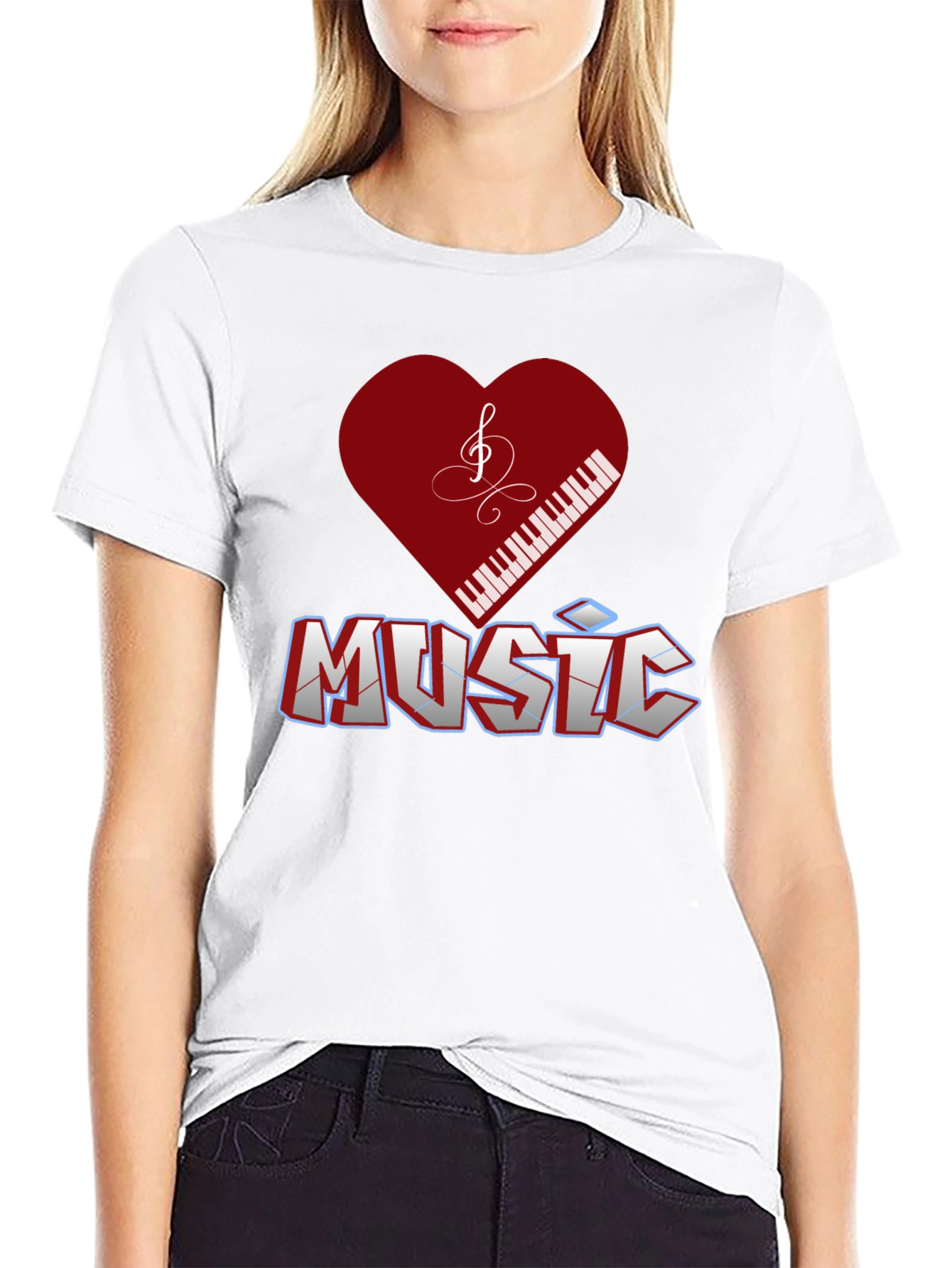 Music Lover T-Shirt - Piano Heart Design