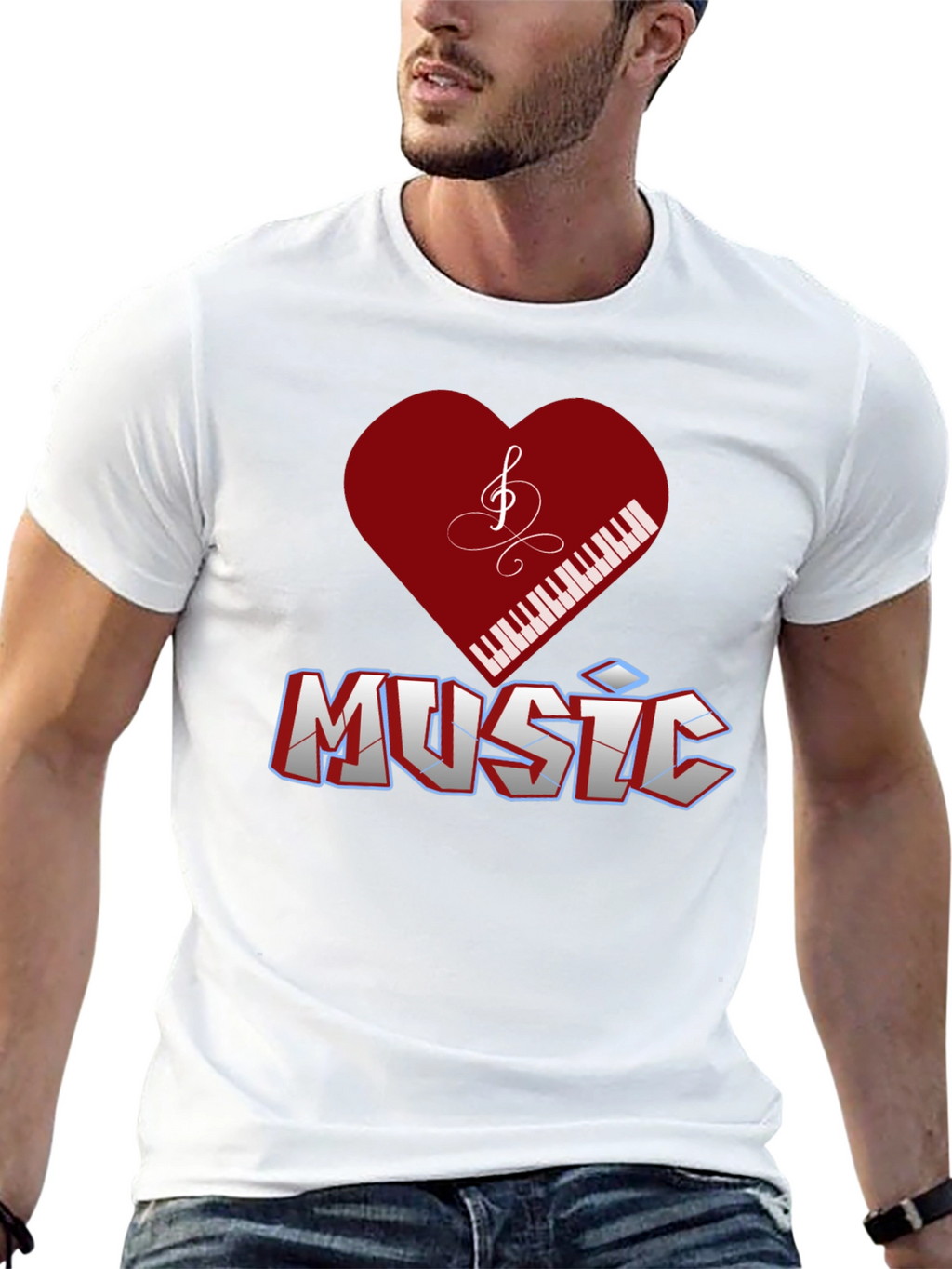 Music Lover T-Shirt - Piano Heart Design
