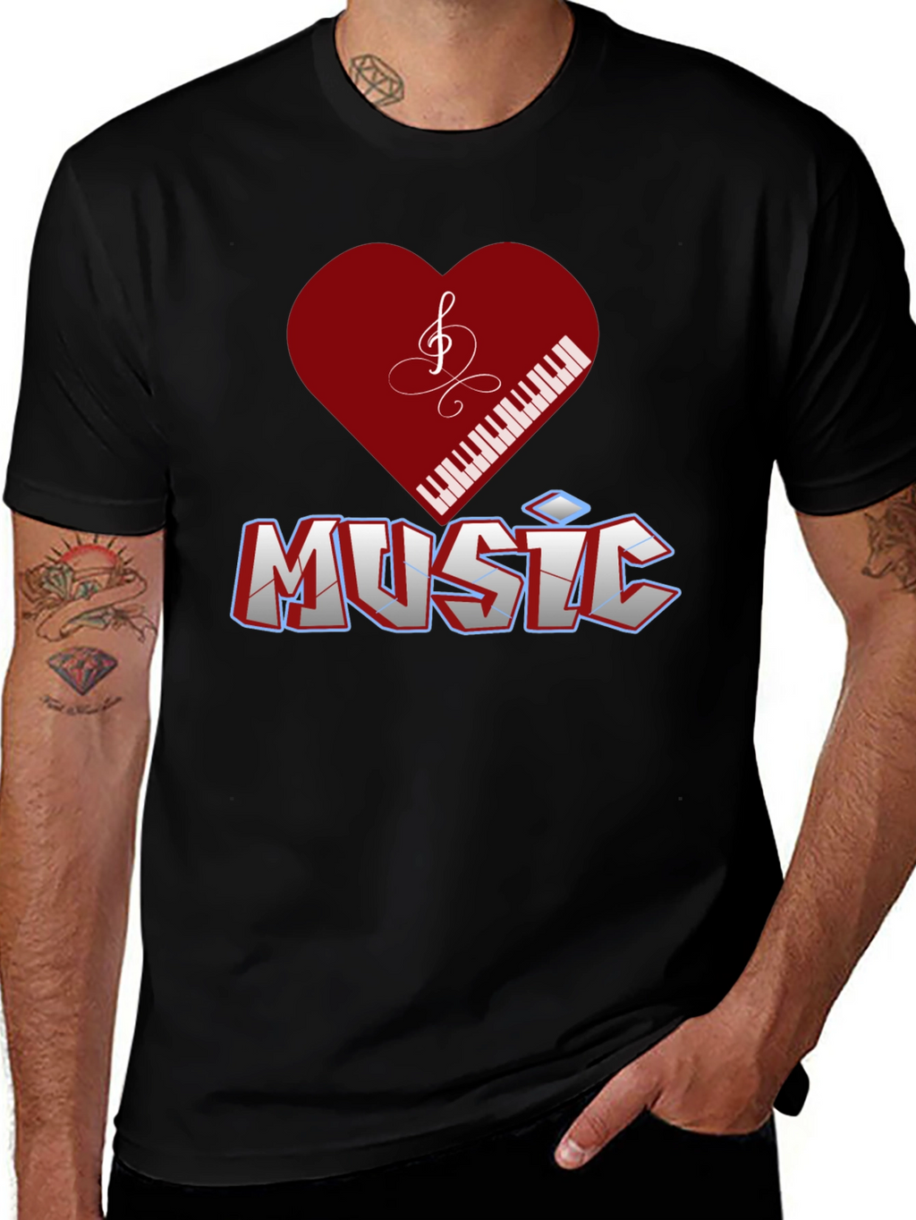 Music Lover T-Shirt - Piano Heart Design