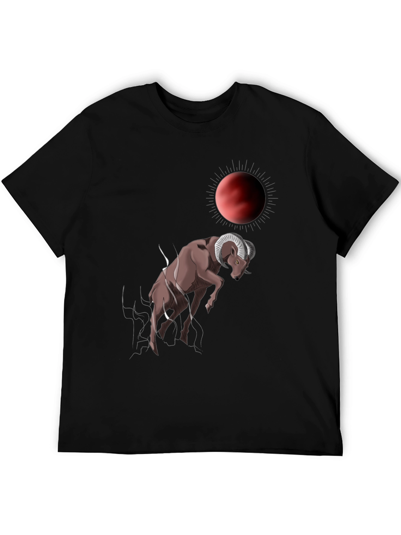 Ram Under Red Moon Graphic Tee - Trendy Mens T-Shirt