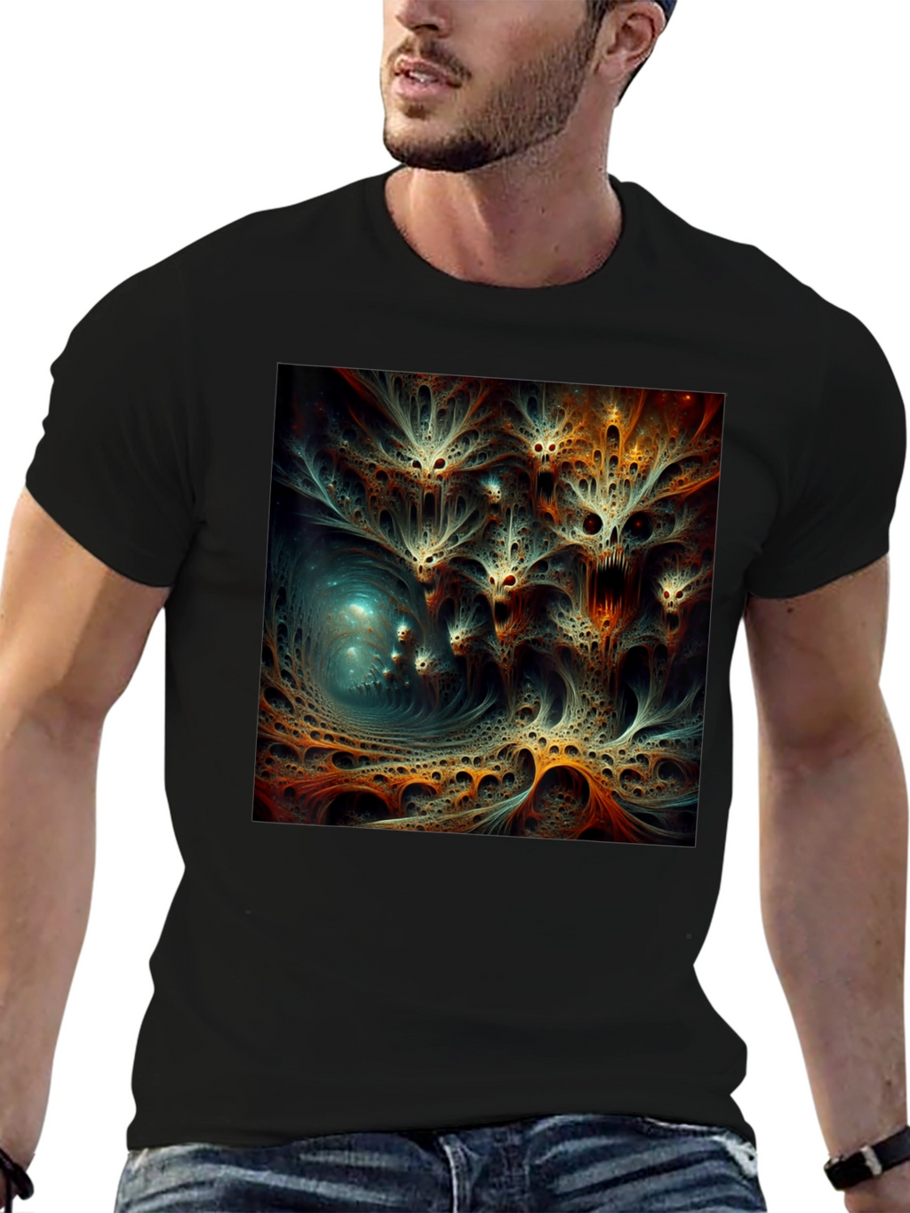 Abstract Fractal Design Black T-Shirt