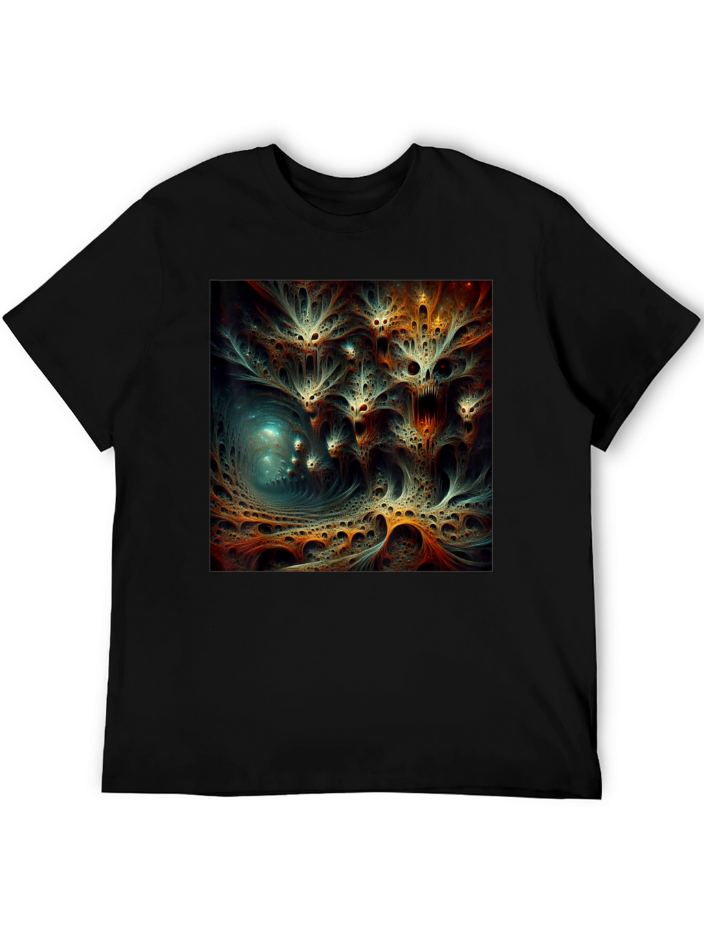 Abstract Fractal Design Black T-Shirt