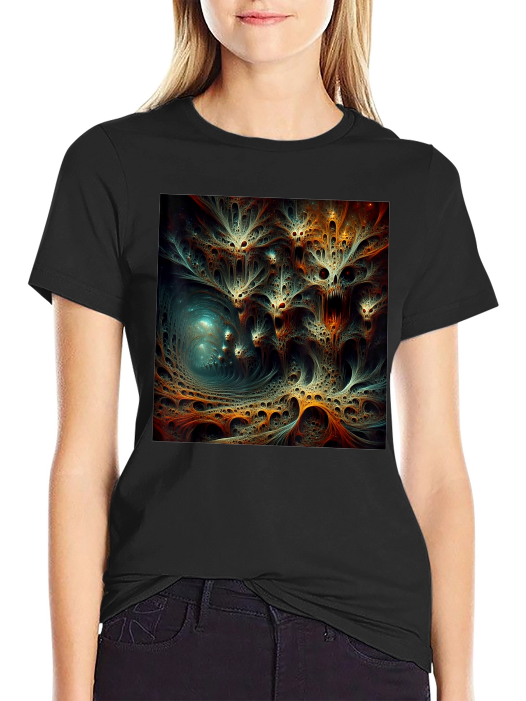 Abstract Fractal Design Black T-Shirt
