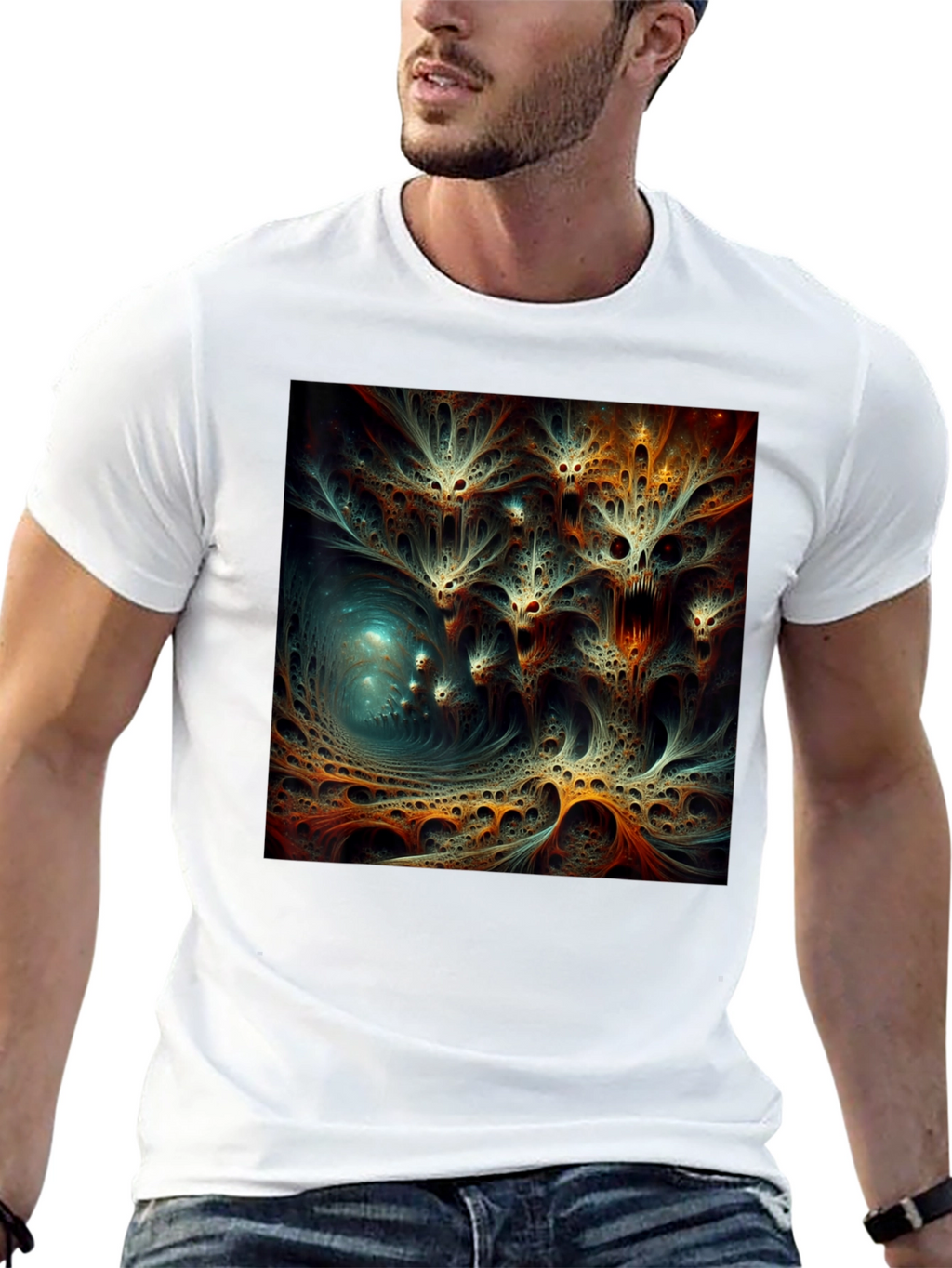 Abstract Fractal Design Black T-Shirt