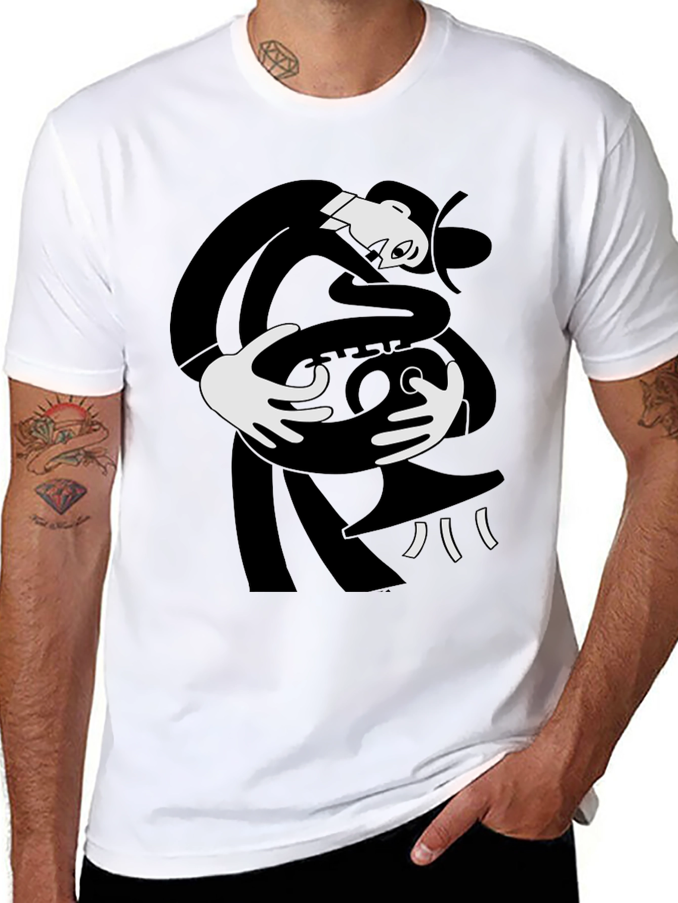 Abstract Saxophone Player Black T-Shirt