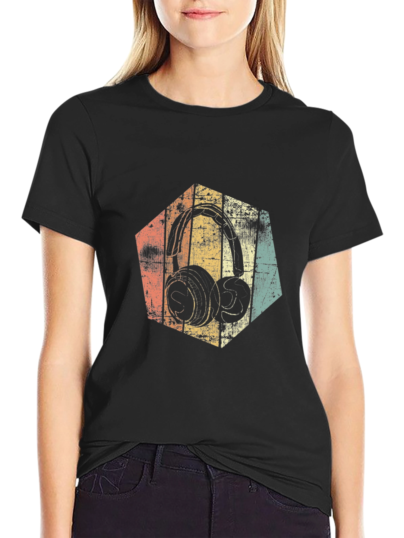 Vintage Headphones Graphic Tee - Black