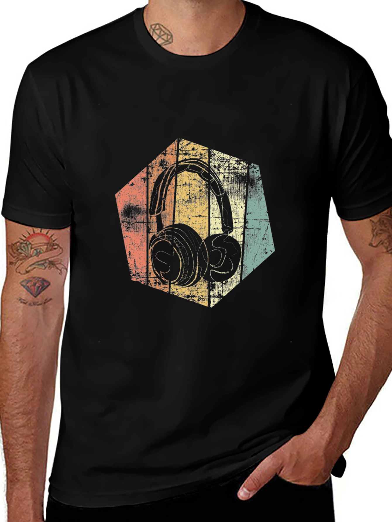Vintage Headphones Graphic Tee - Black