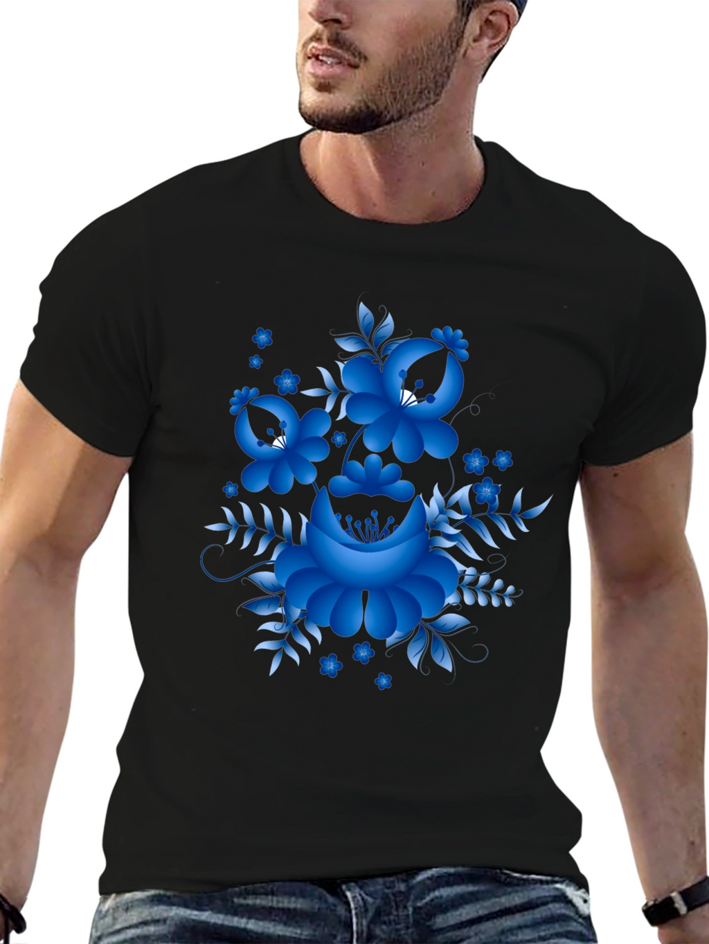 Floral Design Black T-Shirt