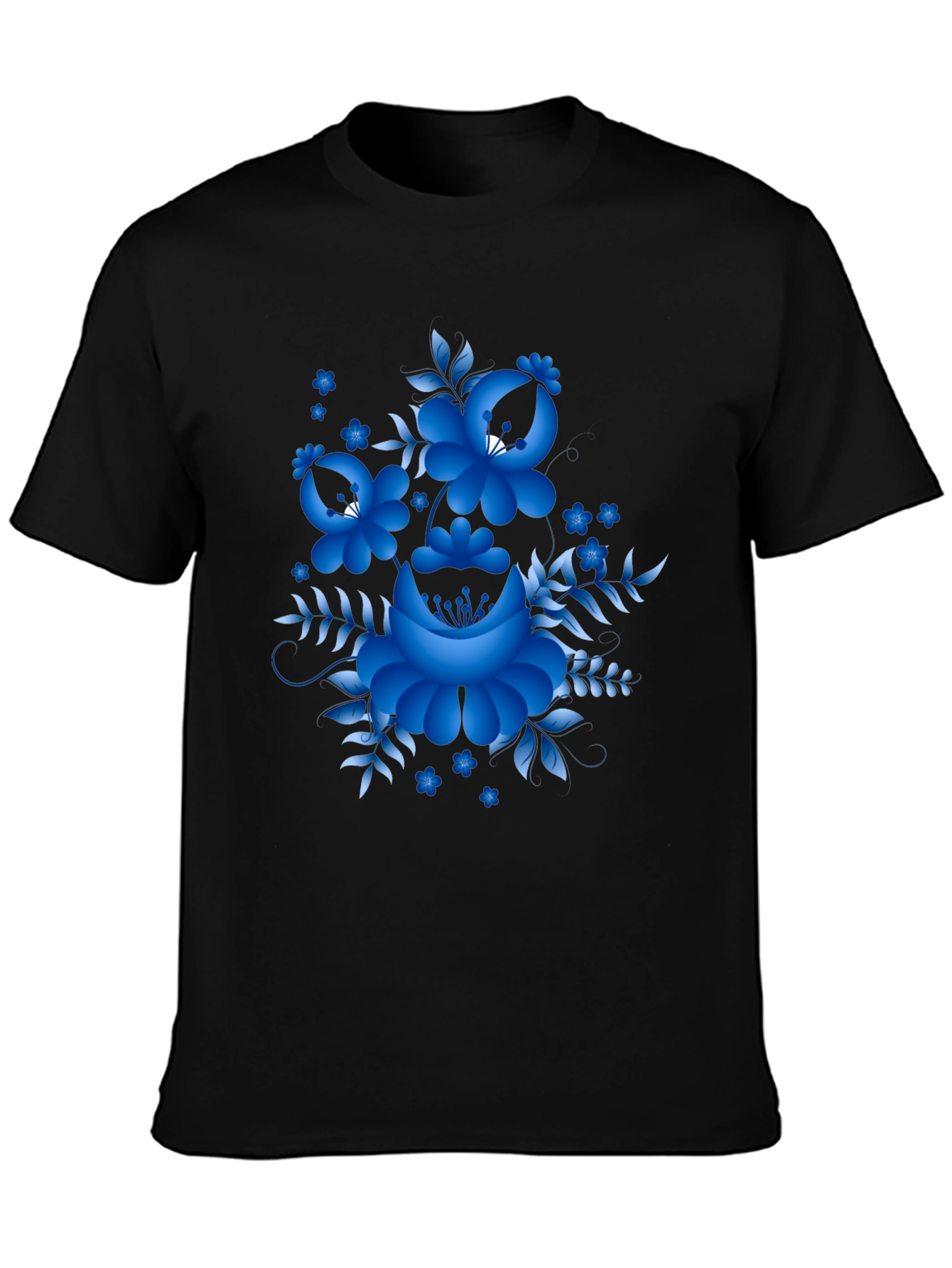 Floral Design Black T-Shirt