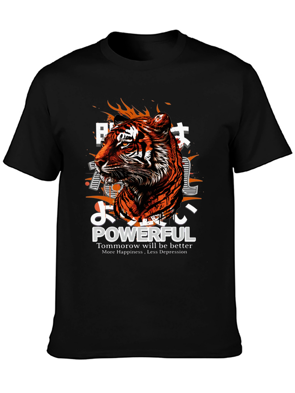 Powerful Tiger Graphic Print Black T-Shirt