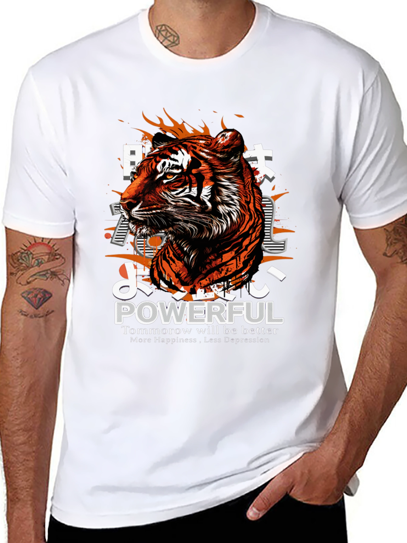 Powerful Tiger Graphic Print Black T-Shirt