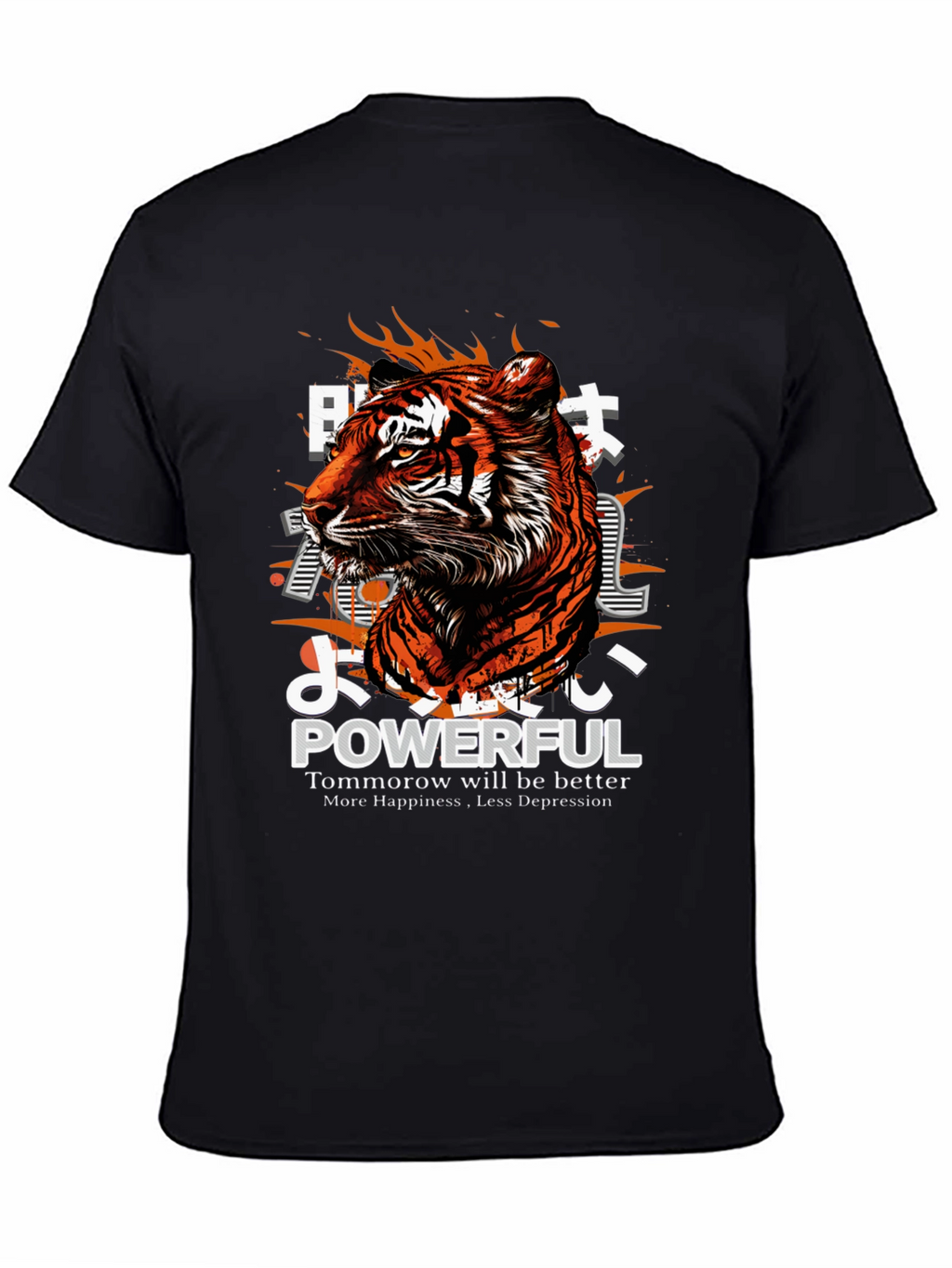 Powerful Tiger Graphic Print Black T-Shirt