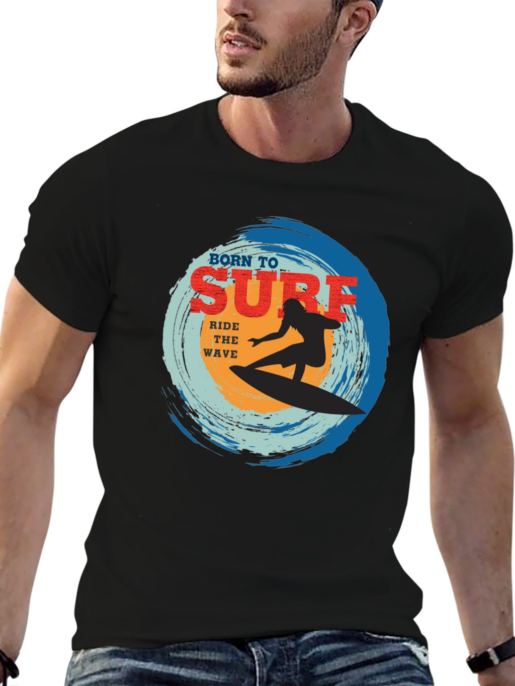 Born To Surf Black Graphic Tee