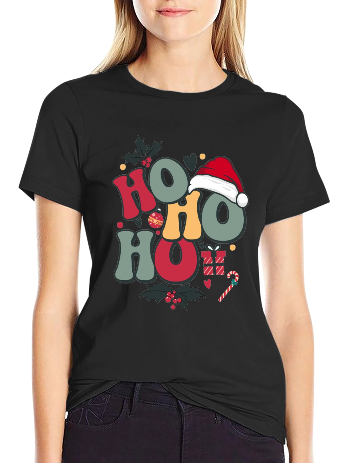 Festive Holiday Graphic Tee - Ho Ho Ho Santa T-Shirt