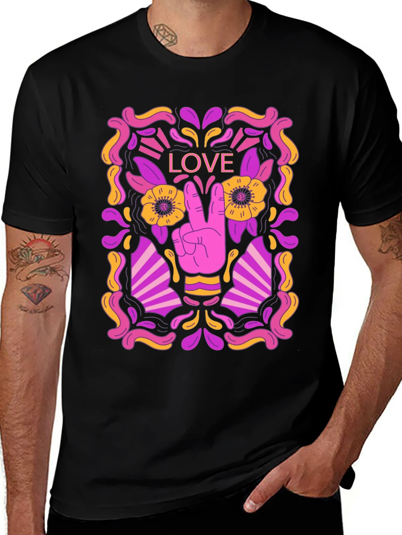 Peace & Love Graphic Tee - Retro Design
