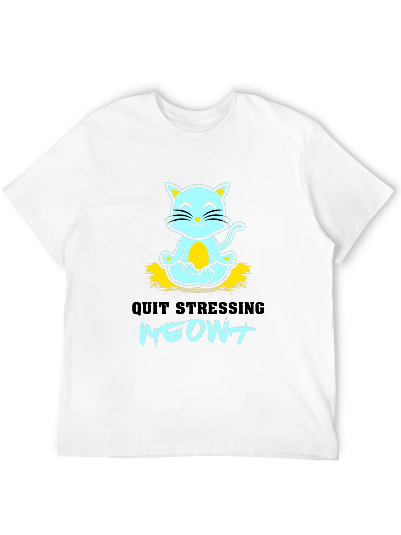 Meditating Cat Graphic Tee - Quit Stressing Meow!