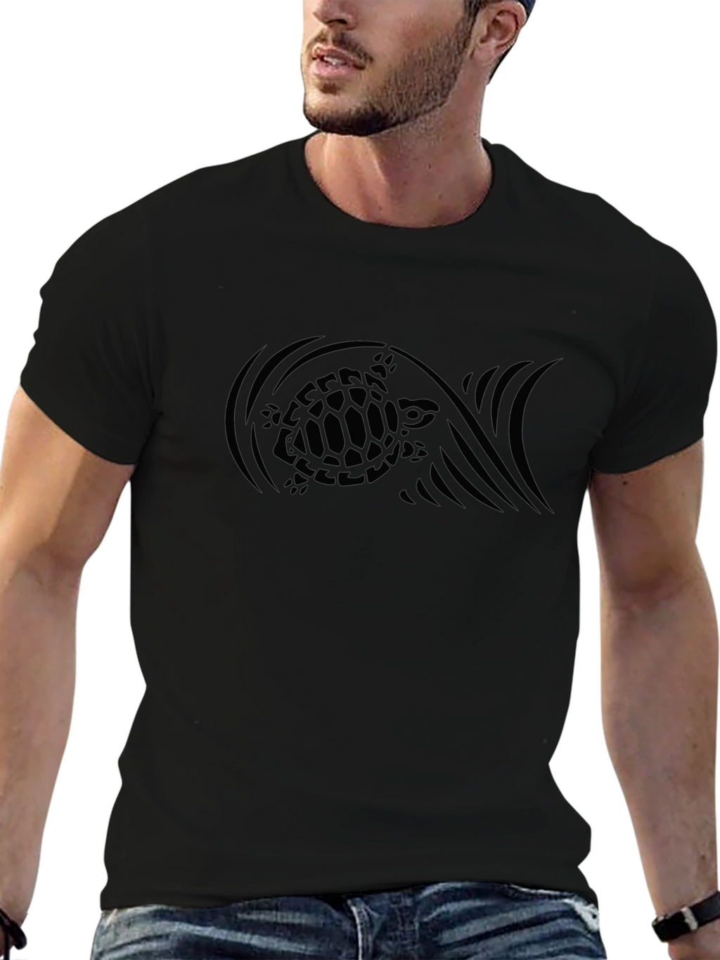Mens Black Turtle Graphic T-Shirt