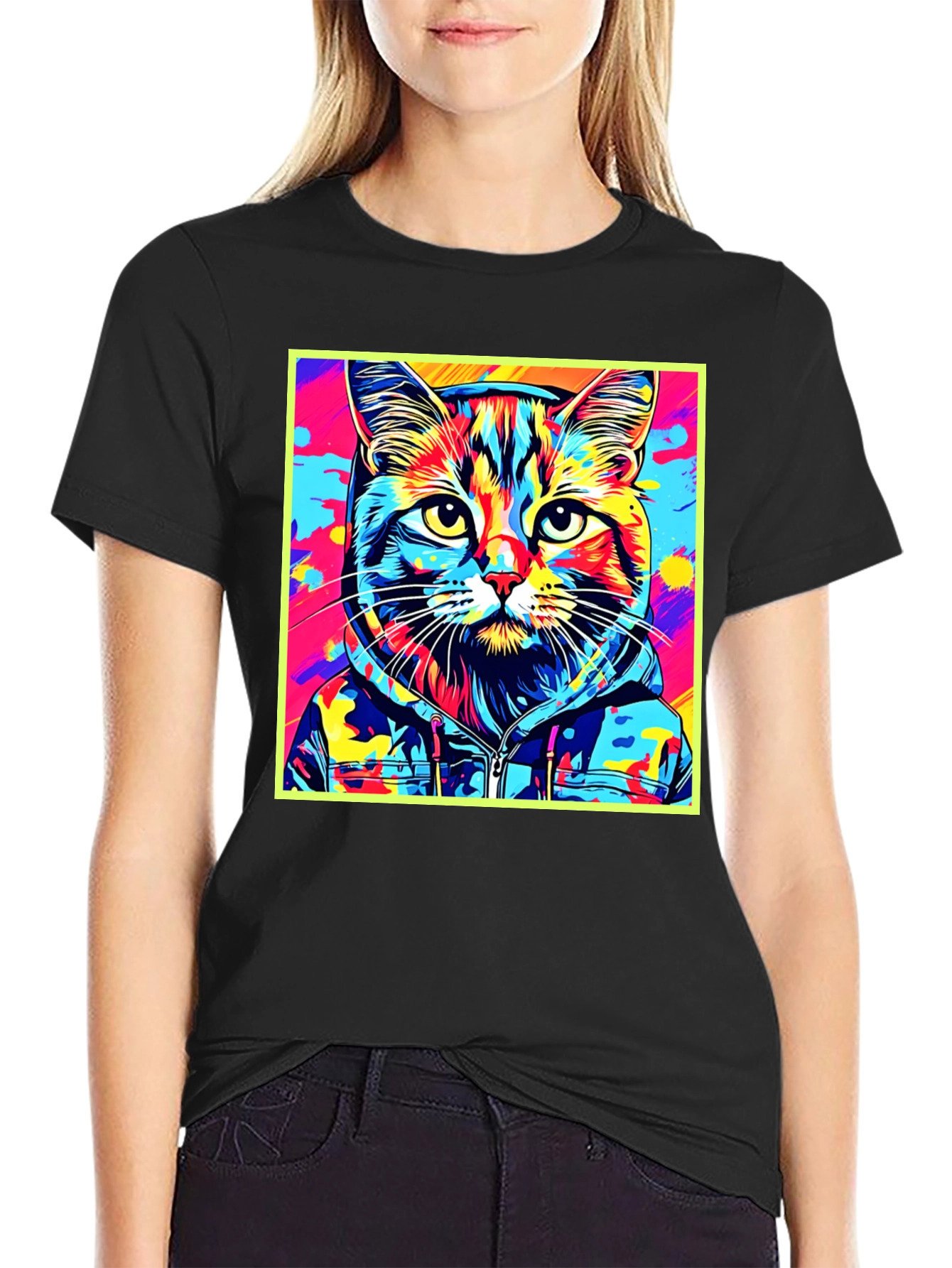 Colorful Cat Portrait Graphic T-Shirt