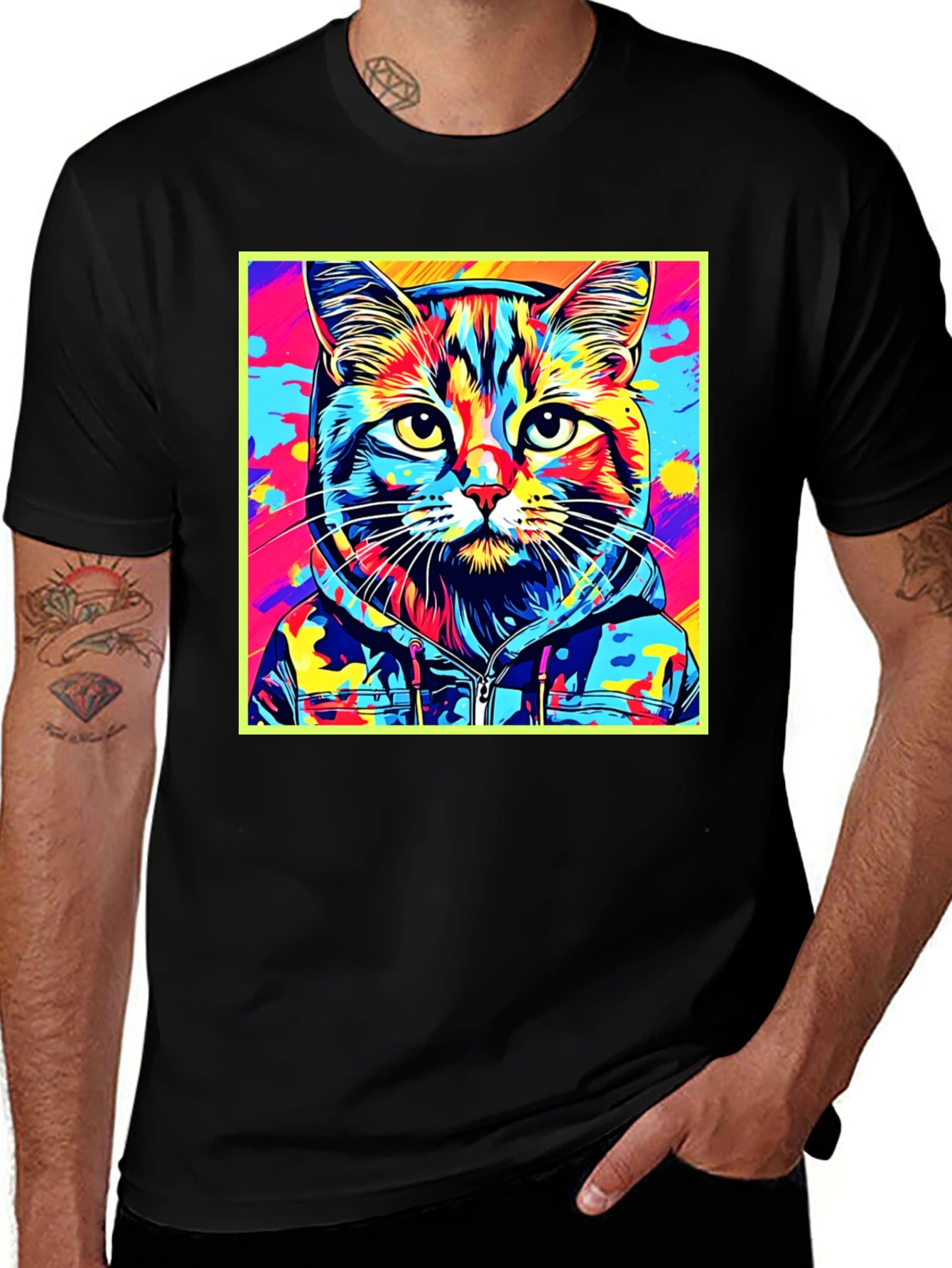 Colorful Cat Portrait Graphic T-Shirt