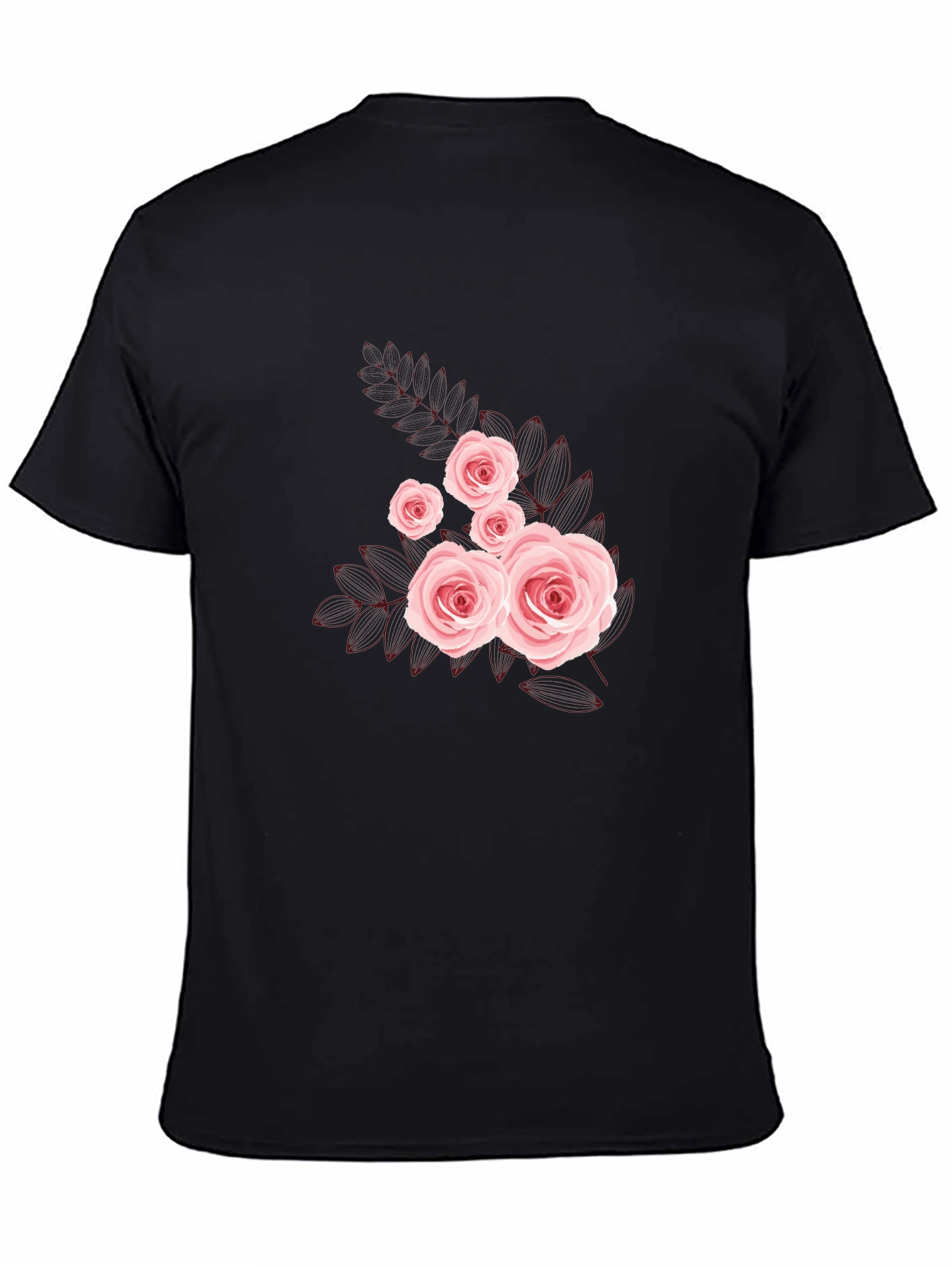Floral Rose Graphic Tee - Black Cotton Casual Shirt