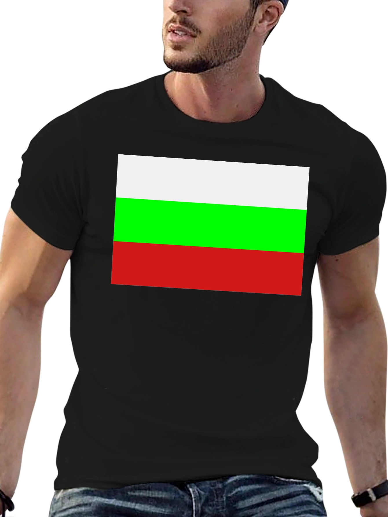 Bulgaria Flag Graphic Tee - Black Cotton T-Shirt