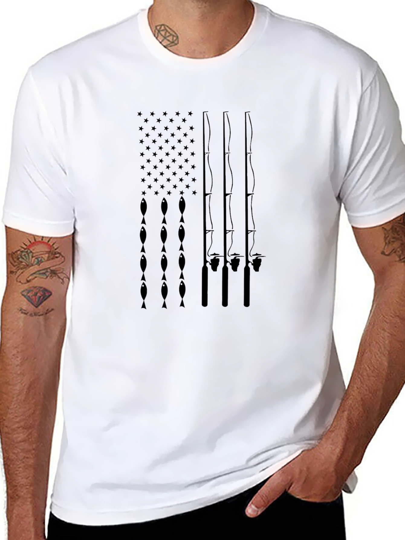 Fishing Rod American Flag Graphic T-Shirt