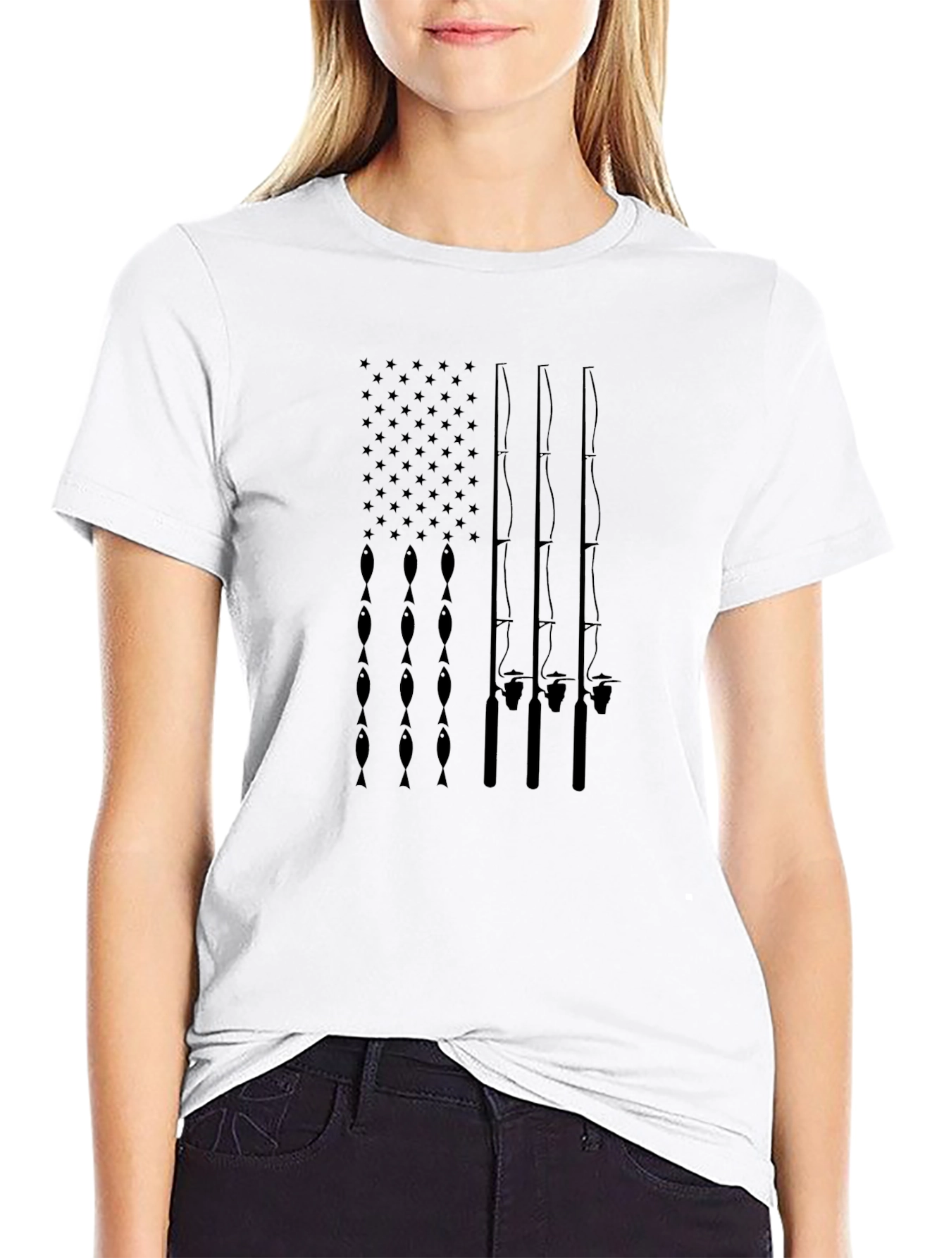 Fishing Rod American Flag Graphic T-Shirt
