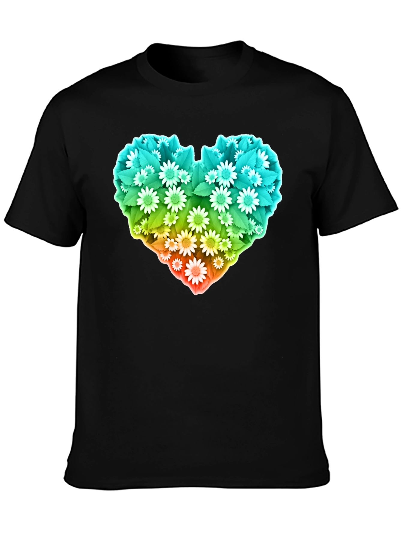 Floral Heart Graphic T-Shirt - Black