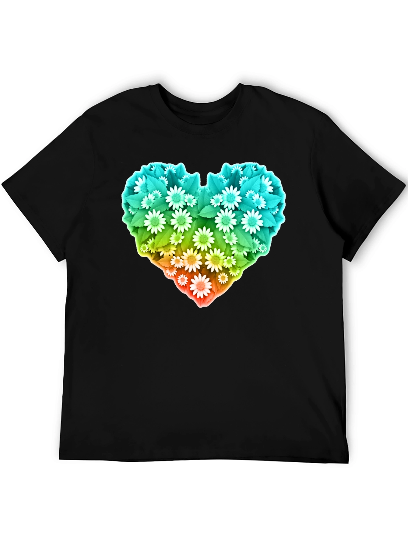 Floral Heart Graphic T-Shirt - Black