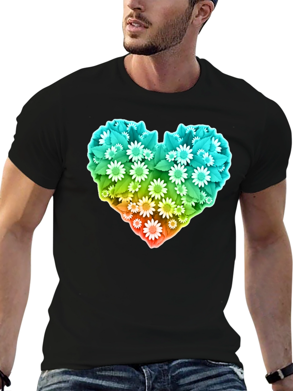 Floral Heart Graphic T-Shirt - Black