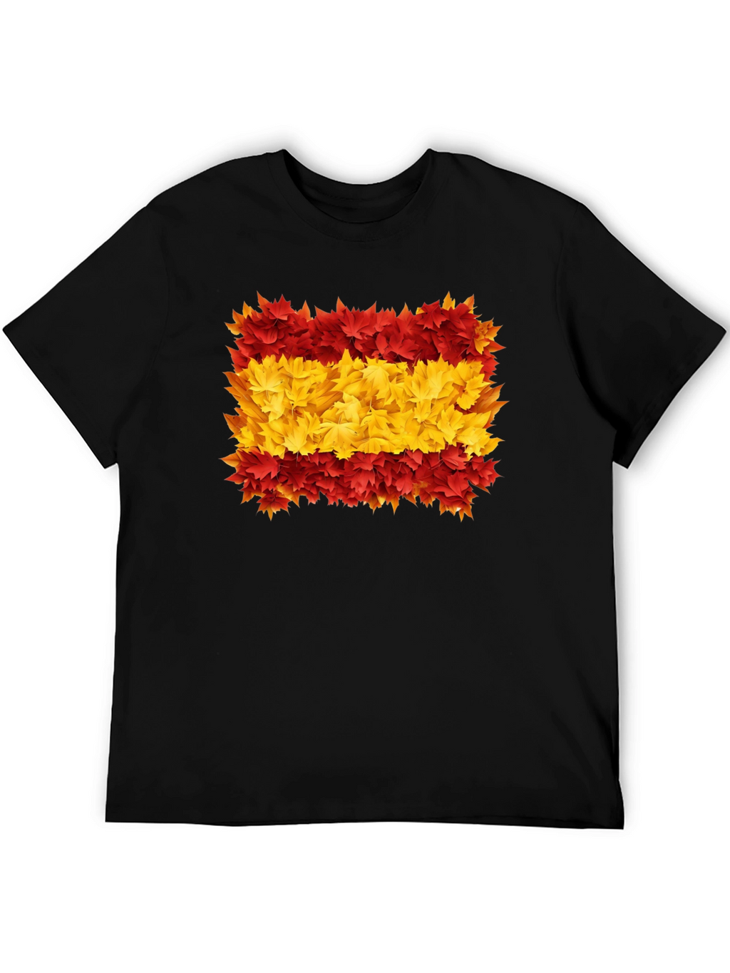 Spain Flag Leaves Mens Black T-Shirt