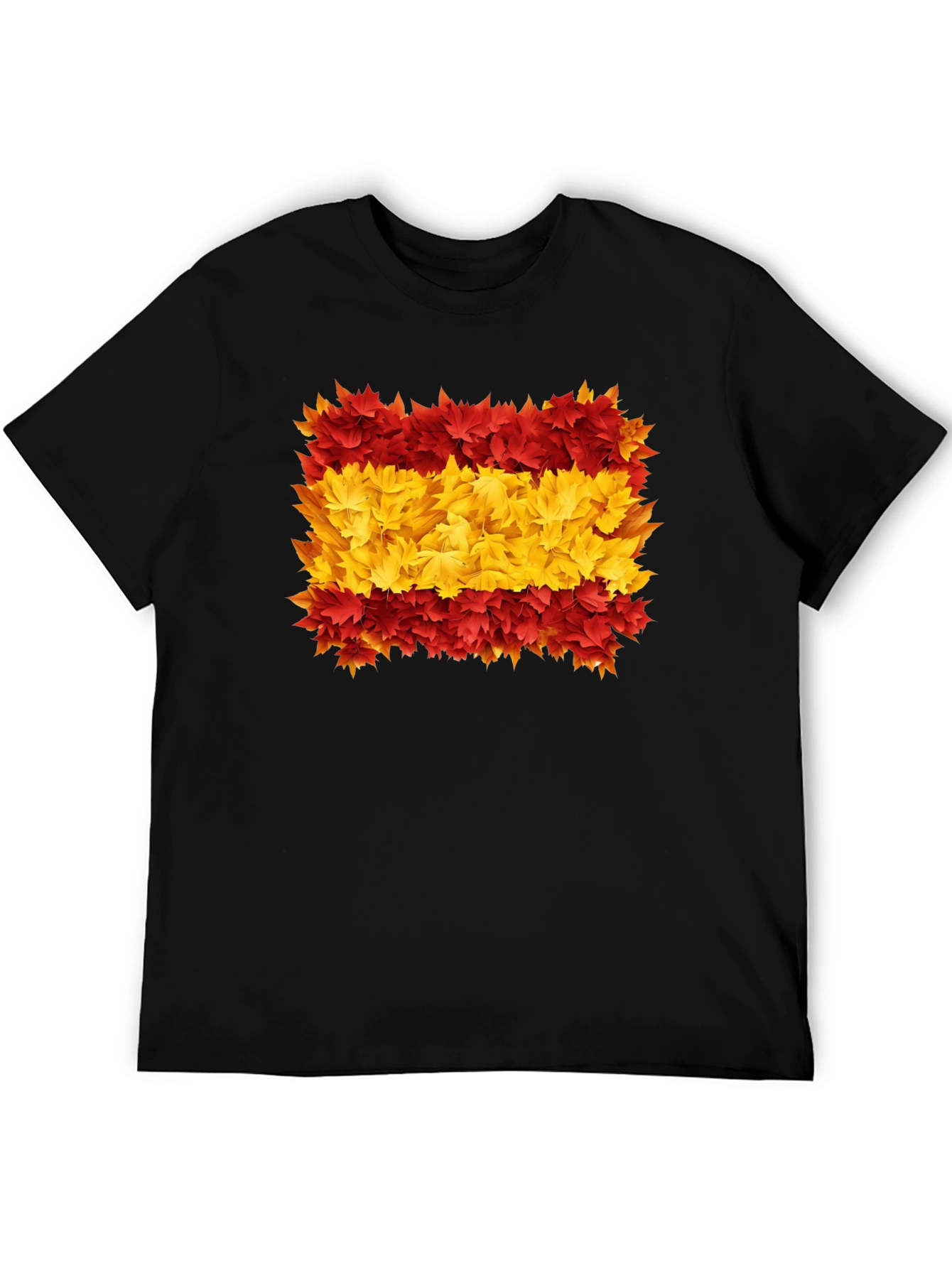 Spain Flag Leaves Mens Black T-Shirt