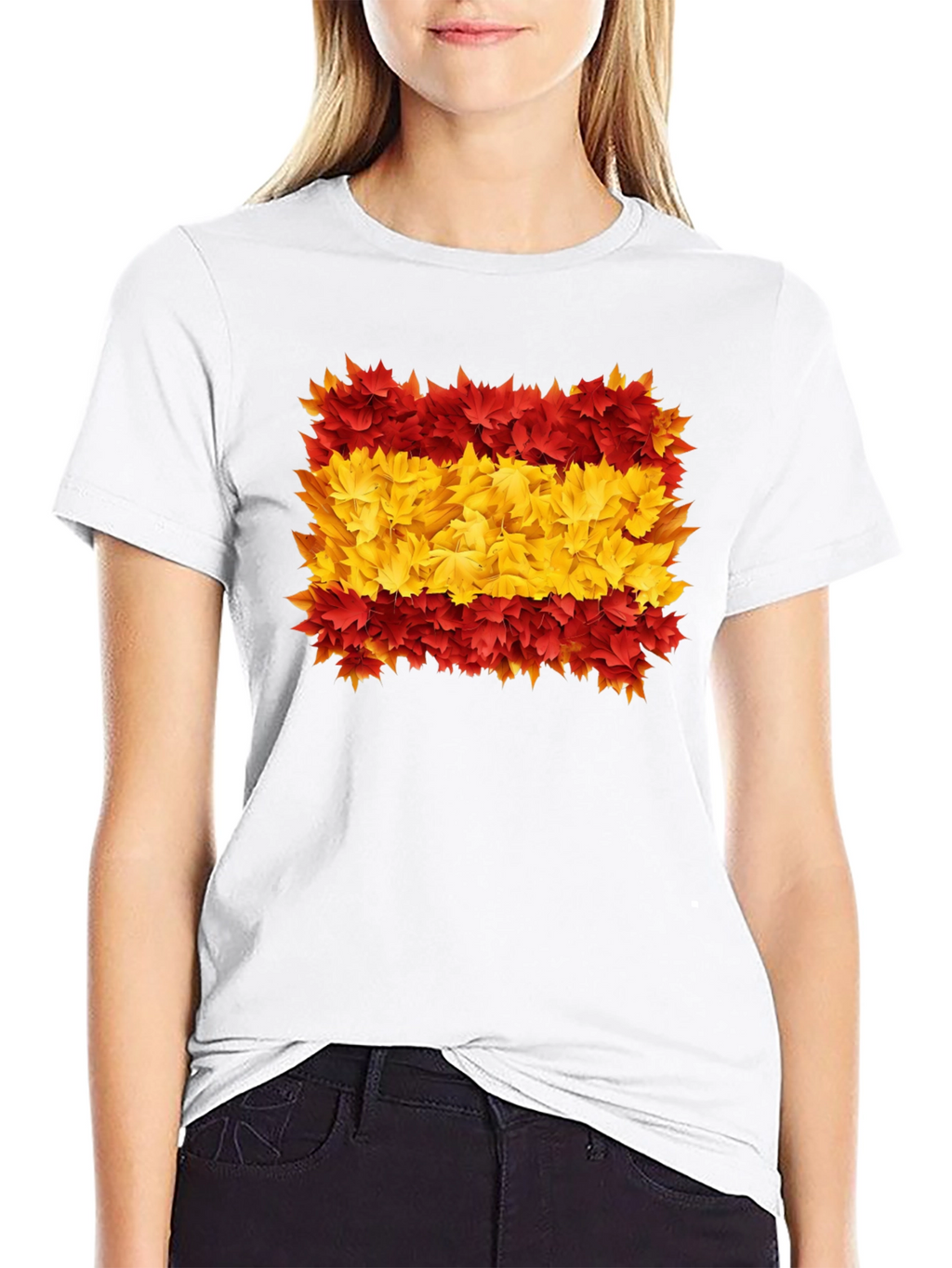 Spain Flag Leaves Mens Black T-Shirt