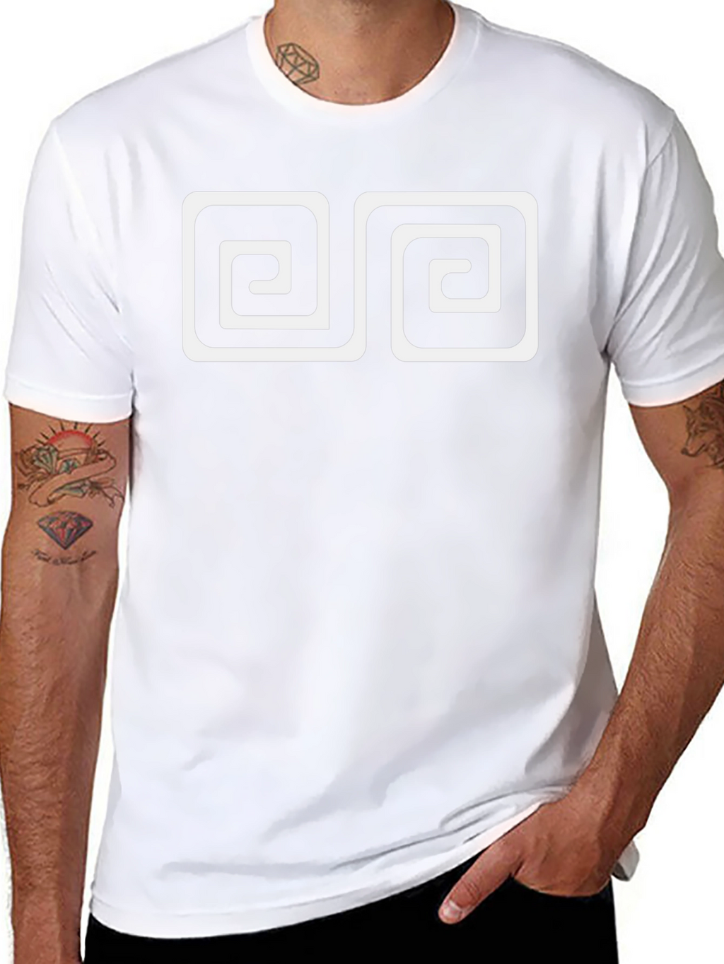 Geometric Spiral Design Black Cotton Tee