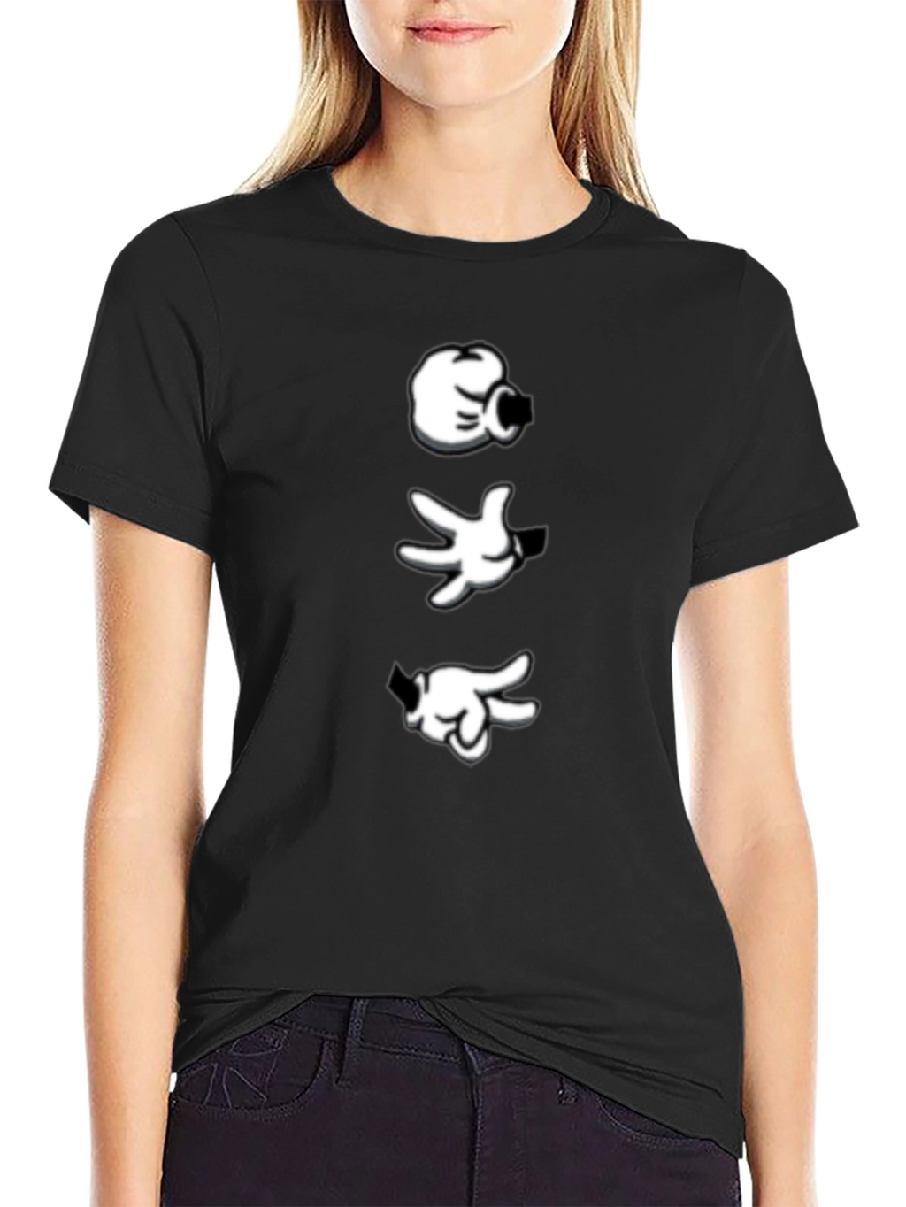Cartoon Hands Black Tee - Cool Graphic Print Shirt