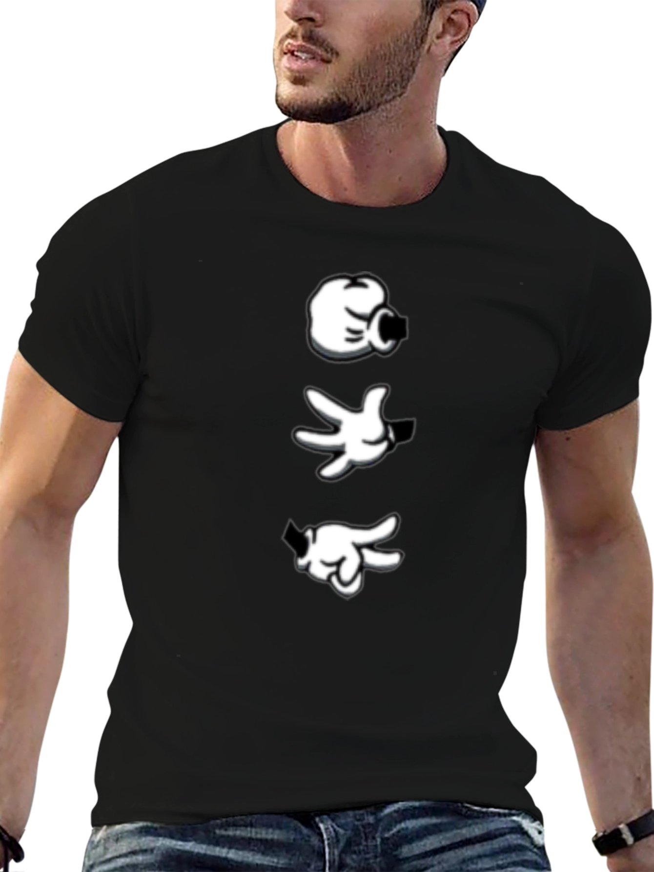 Cartoon Hands Black Tee - Cool Graphic Print Shirt