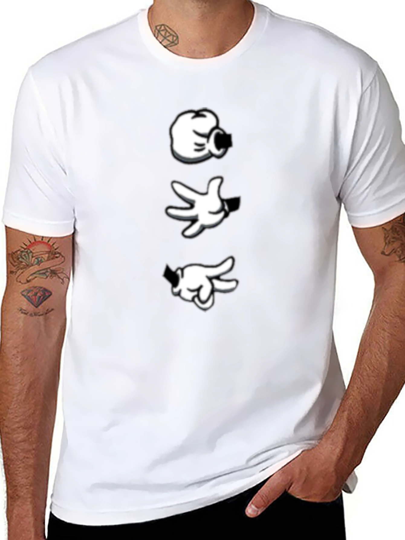 Cartoon Hands Black Tee - Cool Graphic Print Shirt
