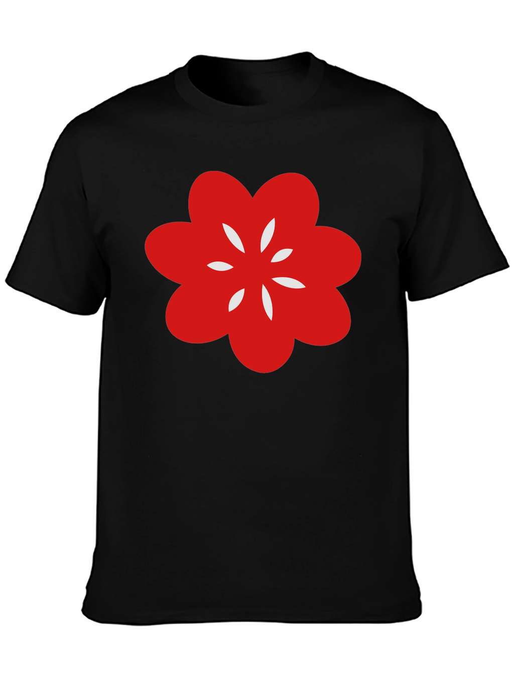 Black T-Shirt with Red Flower Graphic