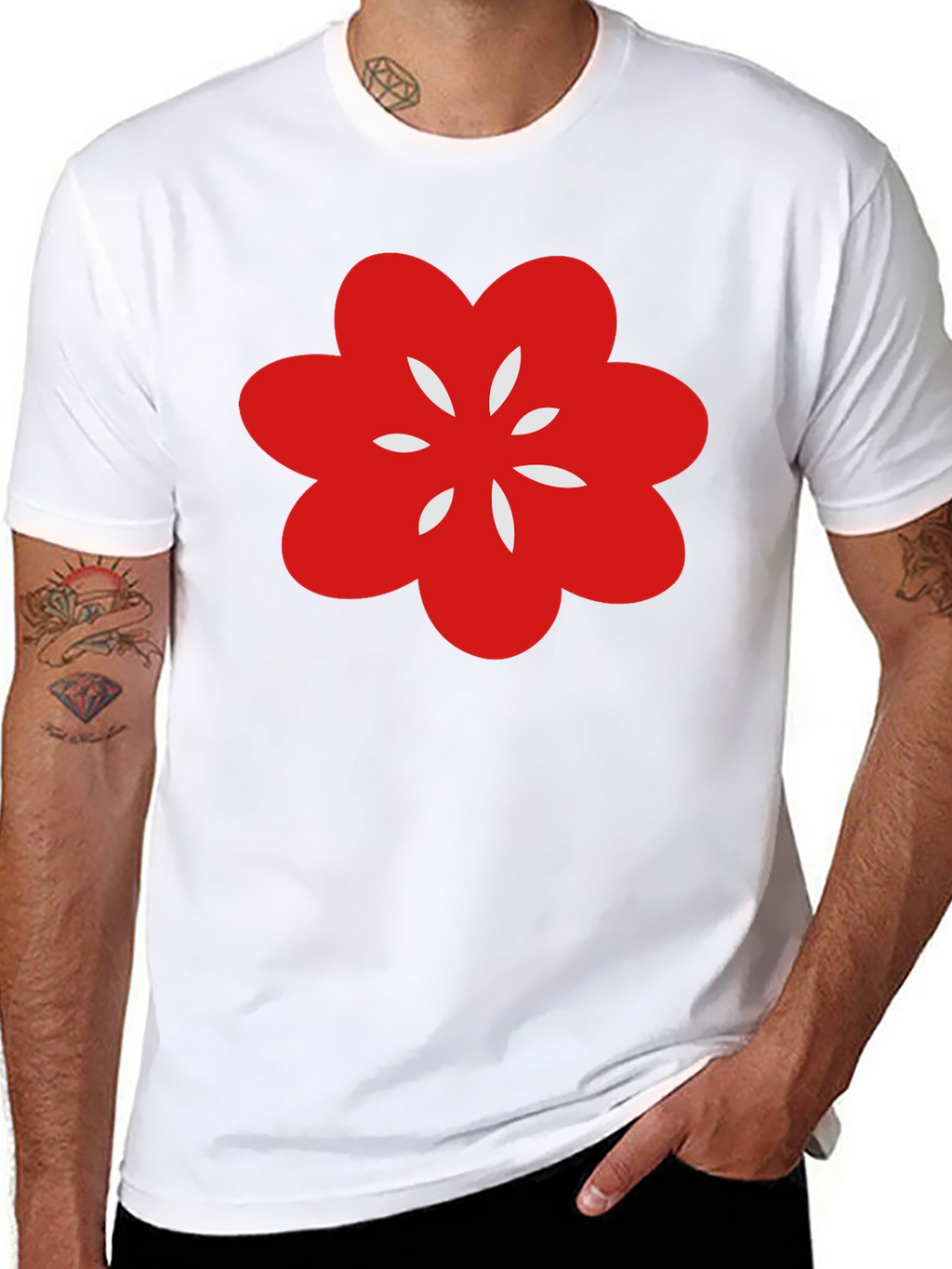 Black T-Shirt with Red Flower Graphic