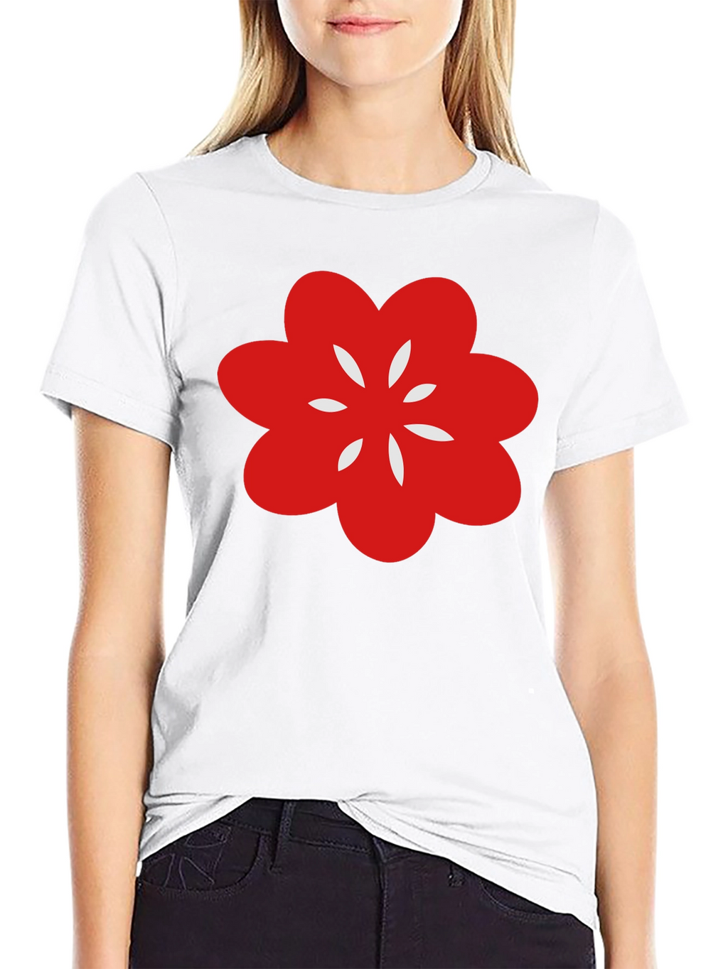 Black T-Shirt with Red Flower Graphic
