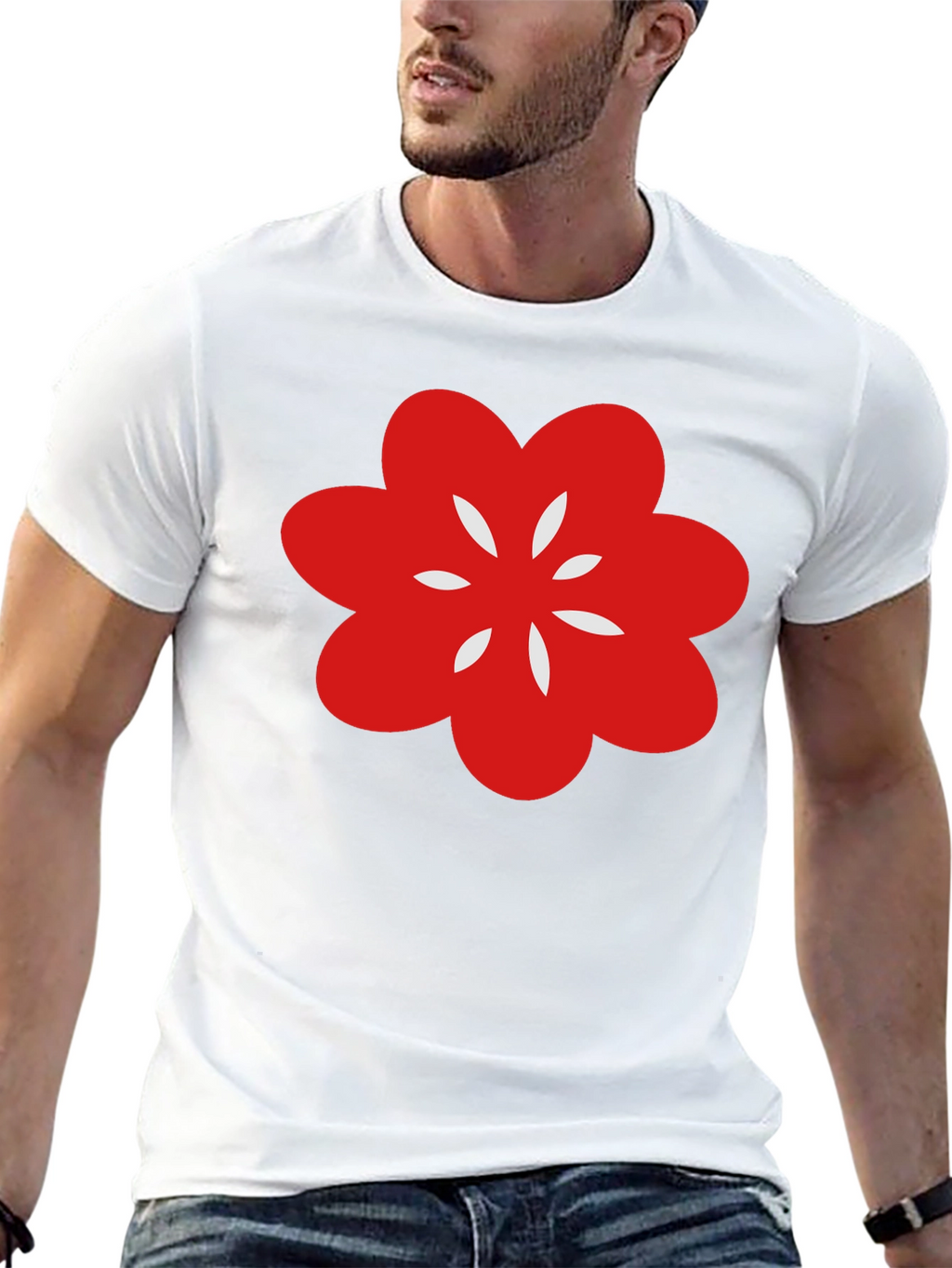 Black T-Shirt with Red Flower Graphic