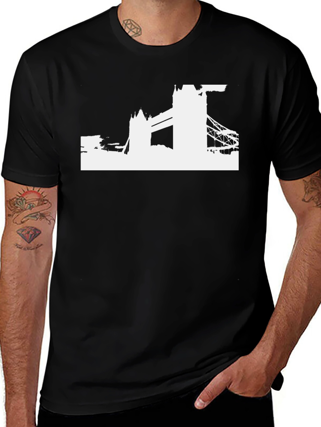London Skyline Graphic Tee - Black Cotton T-Shirt