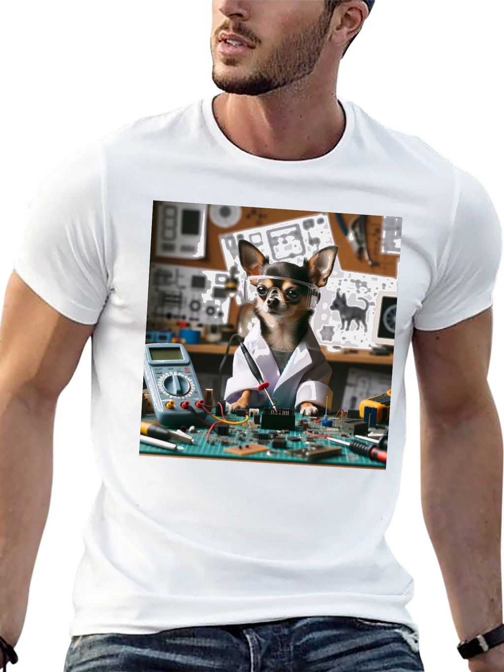 Scientist Chihuahua Graphic T-Shirt