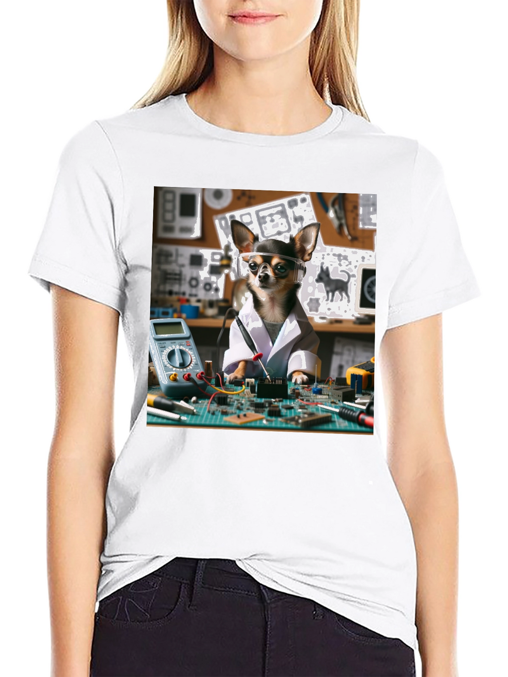 Scientist Chihuahua Graphic T-Shirt