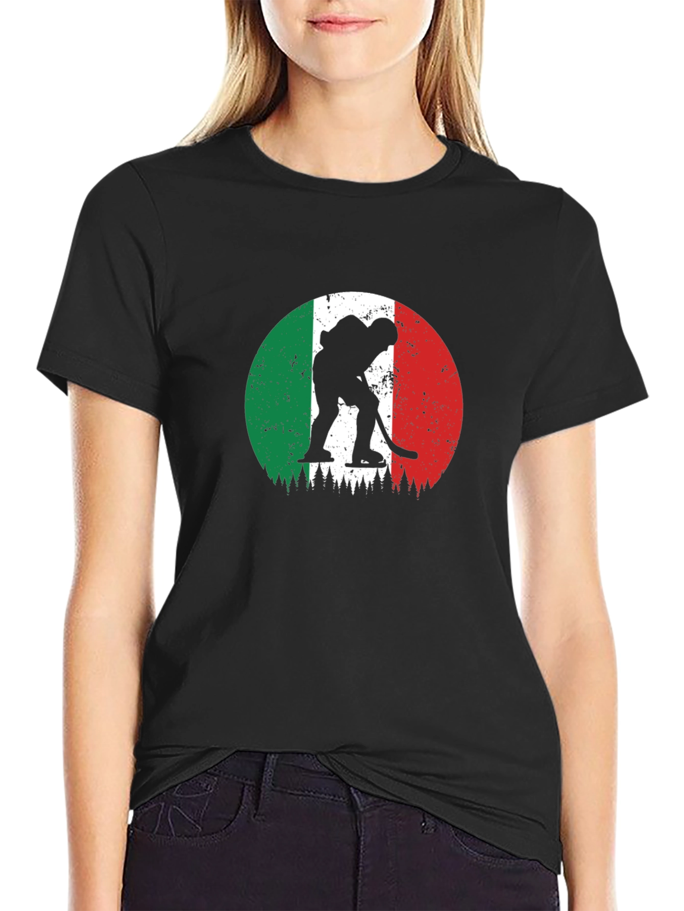 Italy Hockey Flag Graphic Black T-Shirt