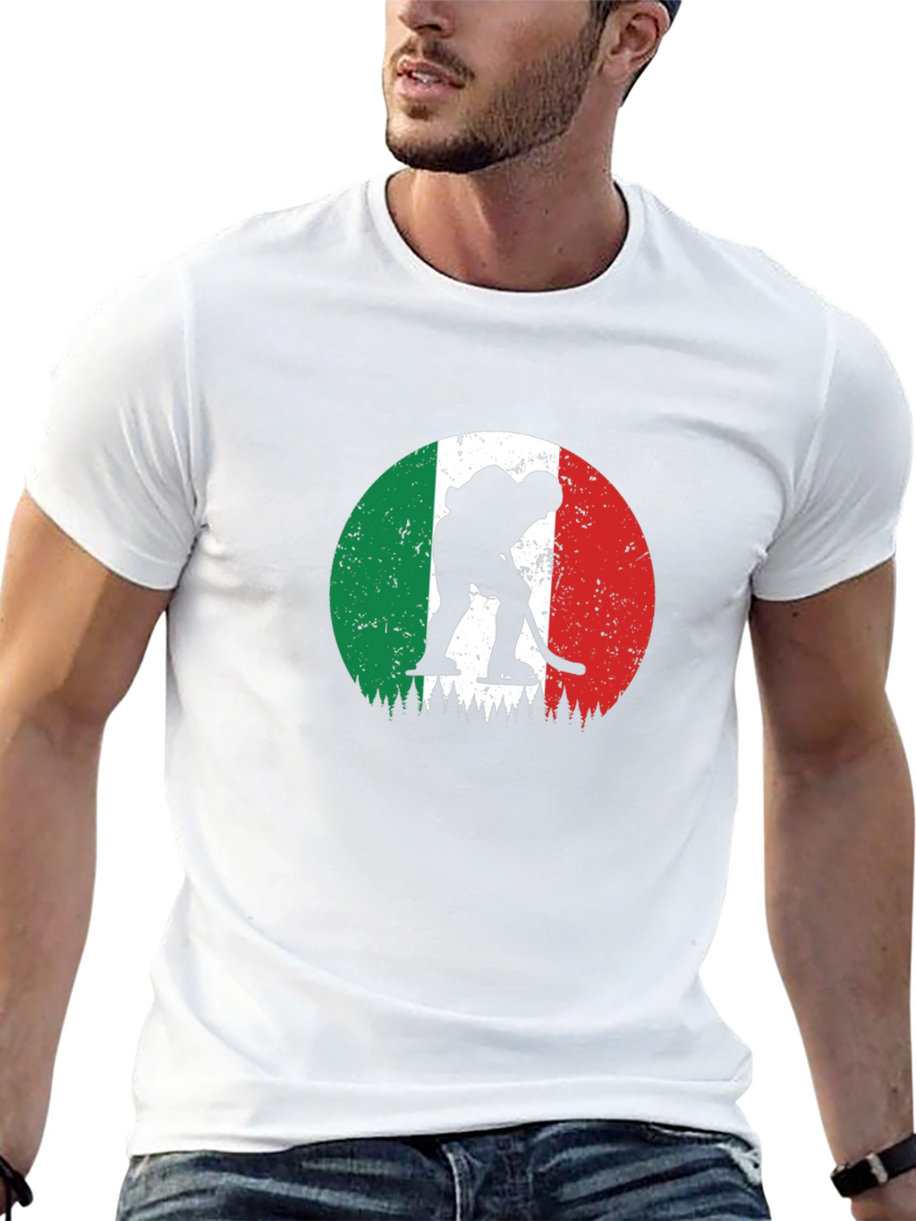 Italy Hockey Flag Graphic Black T-Shirt