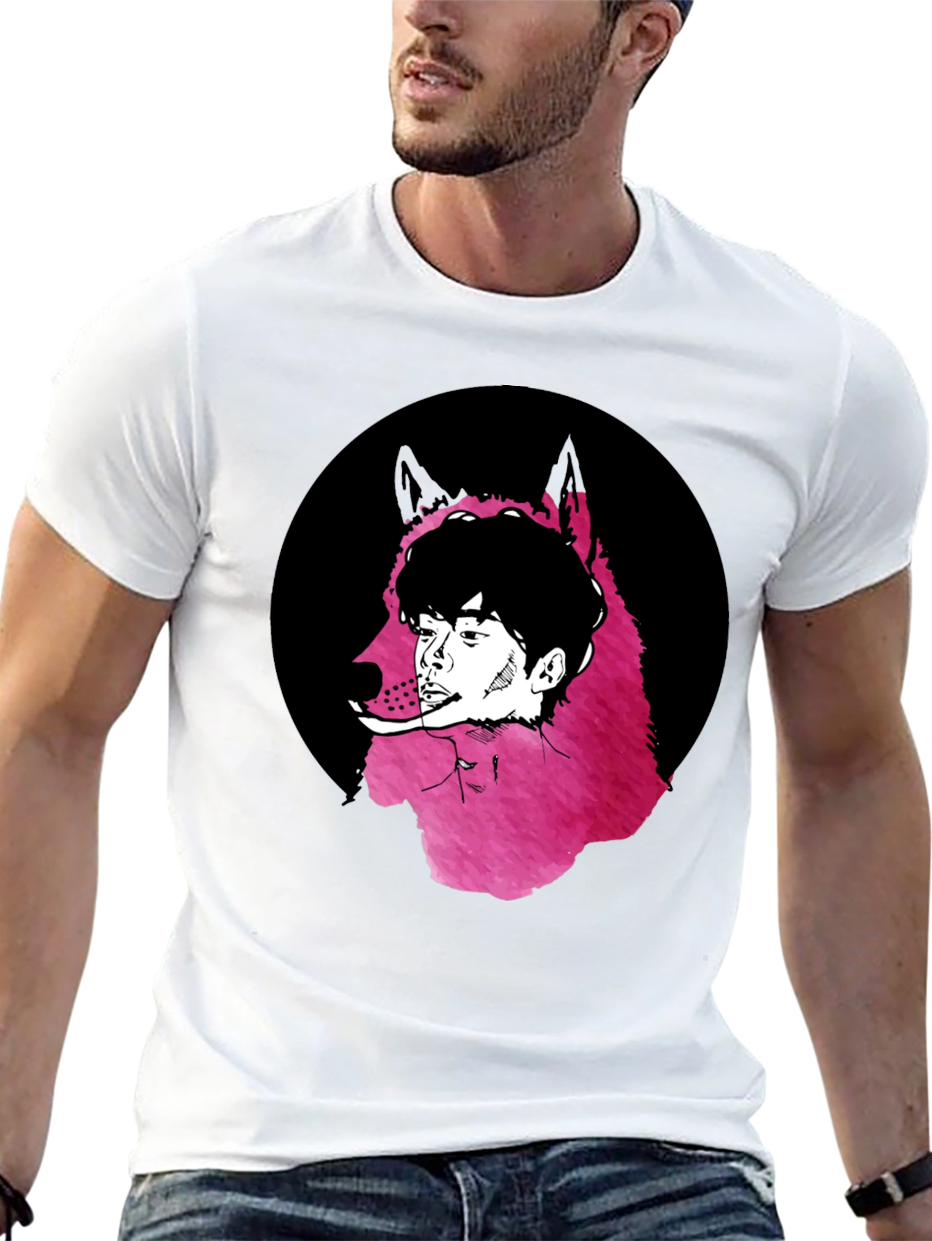 Wolf Man Graphic Tee - Black Cotton Blend