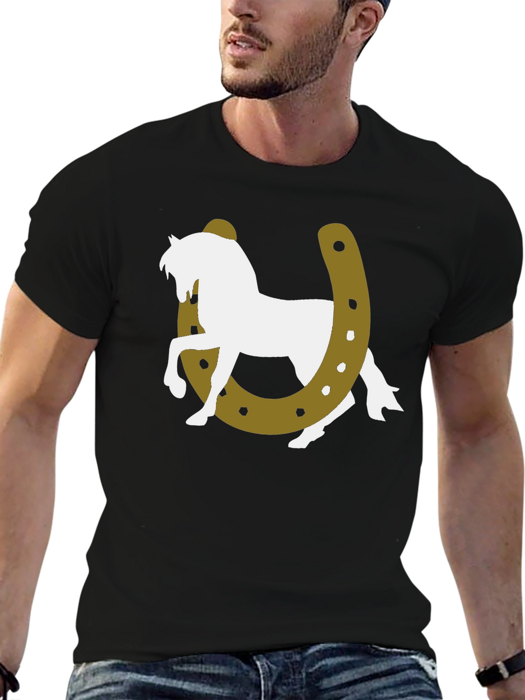 Lucky Horse Graphic Tee - Black Cotton T-Shirt